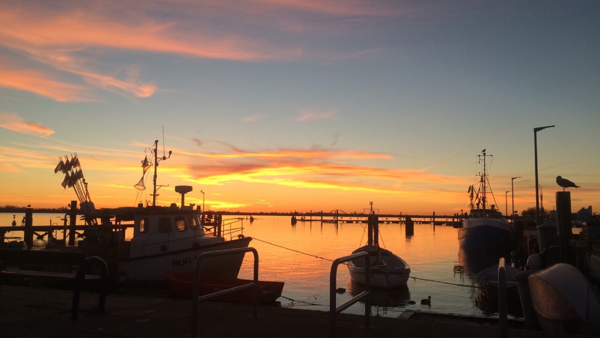 Sonnenuntergang am Hafen in Burgstaaken